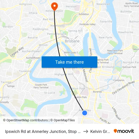Ipswich Rd at Annerley Junction, Stop 22/21 to Kelvin Grove map
