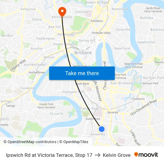 Ipswich Rd at Victoria Terrace, Stop 17 to Kelvin Grove map