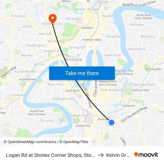 Logan Rd at Stones Corner Shops, Stop 17a to Kelvin Grove map
