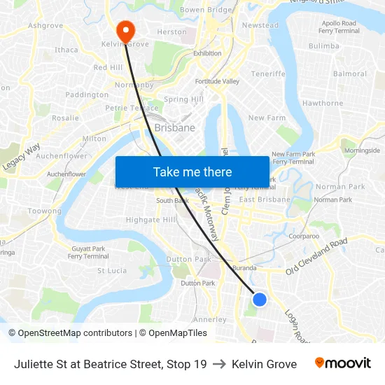 Juliette St at Beatrice Street, Stop 19 to Kelvin Grove map