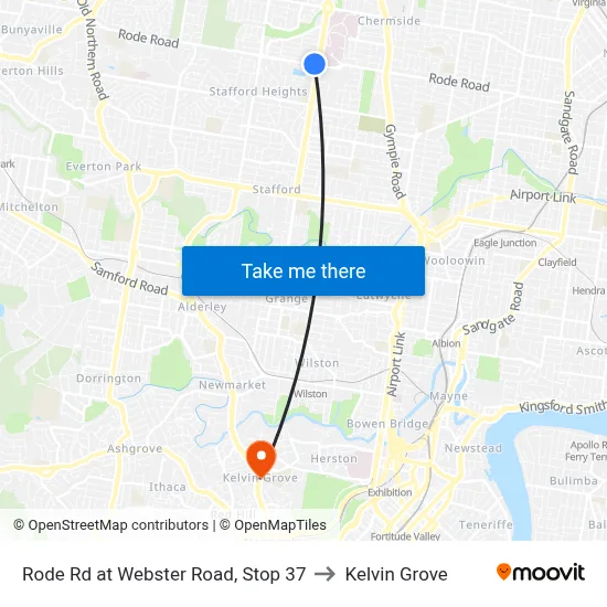 Rode Rd at Webster Road, Stop 37 to Kelvin Grove map