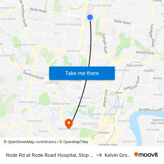 Rode Rd at Rode Road Hospital, Stop 36 to Kelvin Grove map