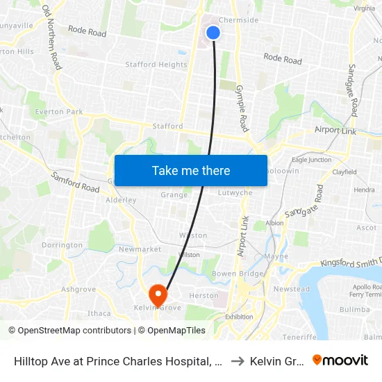 Hilltop Ave at Prince Charles Hospital, Stop 35 to Kelvin Grove map