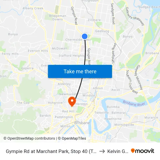 Gympie Rd at Marchant Park, Stop 40 (Temp Closure) to Kelvin Grove map