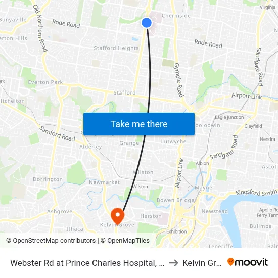 Webster Rd at Prince Charles Hospital, Stop 38 to Kelvin Grove map