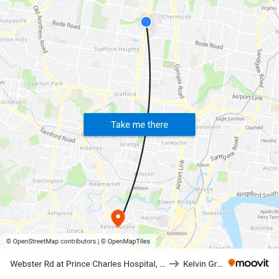 Webster Rd at Prince Charles Hospital, Stop 38 to Kelvin Grove map