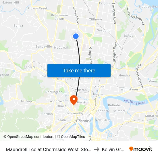 Maundrell Tce at Chermside West, Stop 48 to Kelvin Grove map