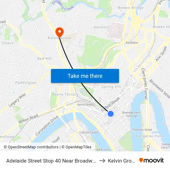 Adelaide Street Stop 40 Near Broadway to Kelvin Grove map