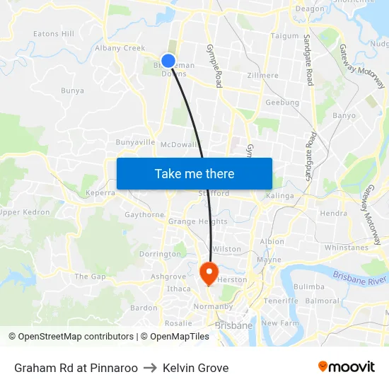 Graham Rd at Pinnaroo to Kelvin Grove map