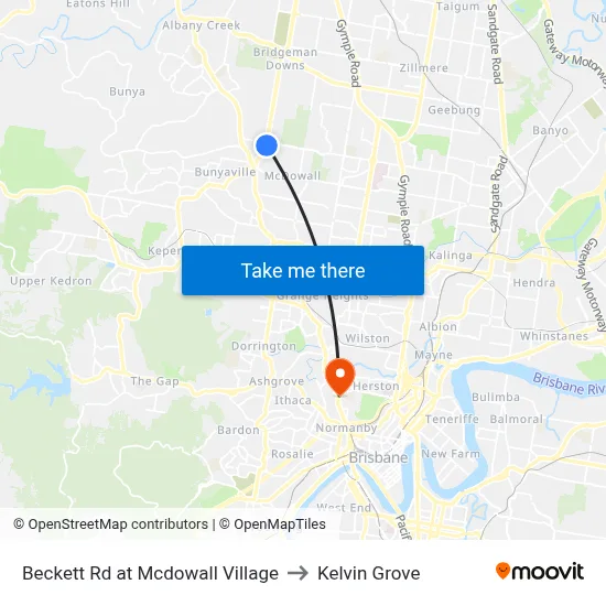 Beckett Rd at Mcdowall Village to Kelvin Grove map