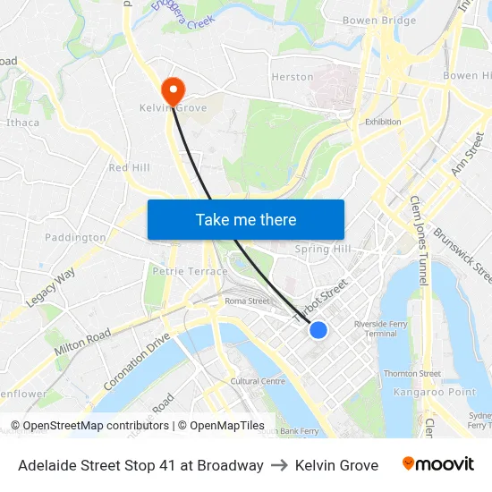 Adelaide Street Stop 41 at Broadway to Kelvin Grove map