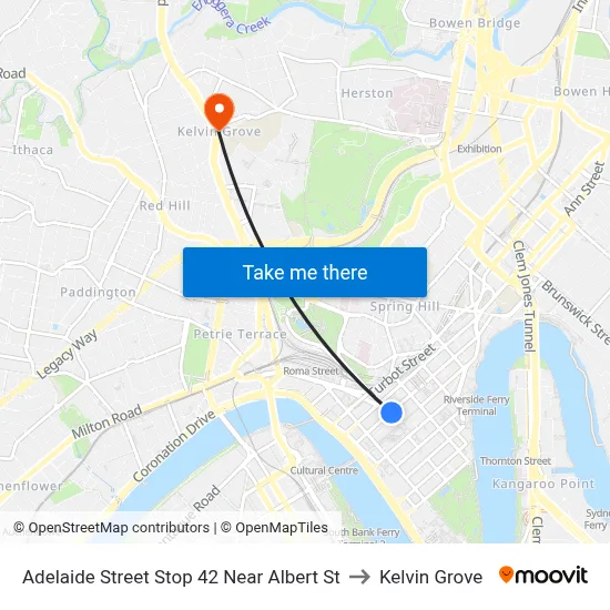 Adelaide Street Stop 42 Near Albert St to Kelvin Grove map