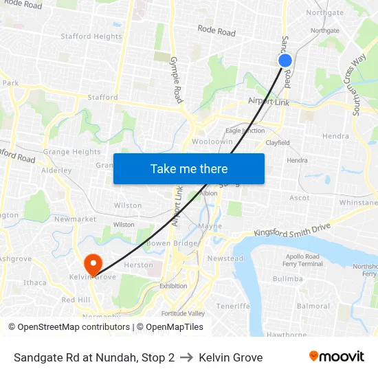 Sandgate Rd at Nundah, Stop 2 to Kelvin Grove map