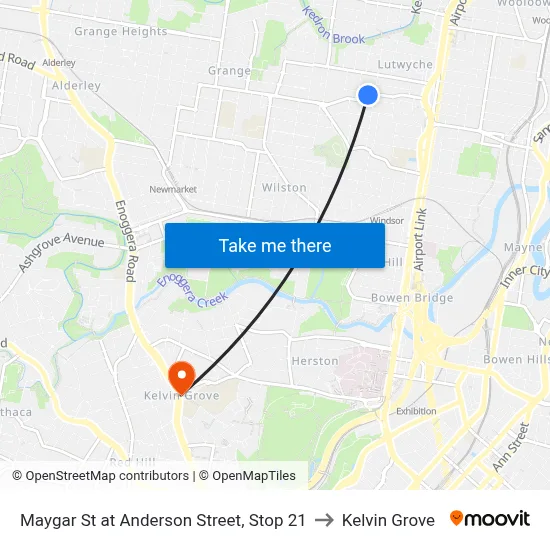Maygar St at Anderson Street, Stop 21 to Kelvin Grove map