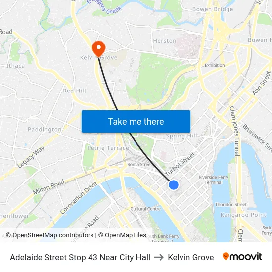 Adelaide Street Stop 43 Near City Hall to Kelvin Grove map
