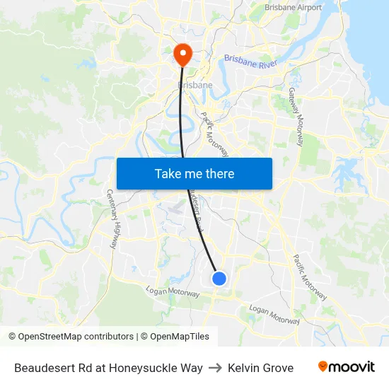 Beaudesert Rd at Honeysuckle Way to Kelvin Grove map