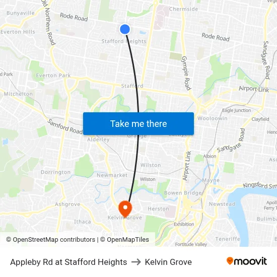 Appleby Rd at Stafford Heights to Kelvin Grove map