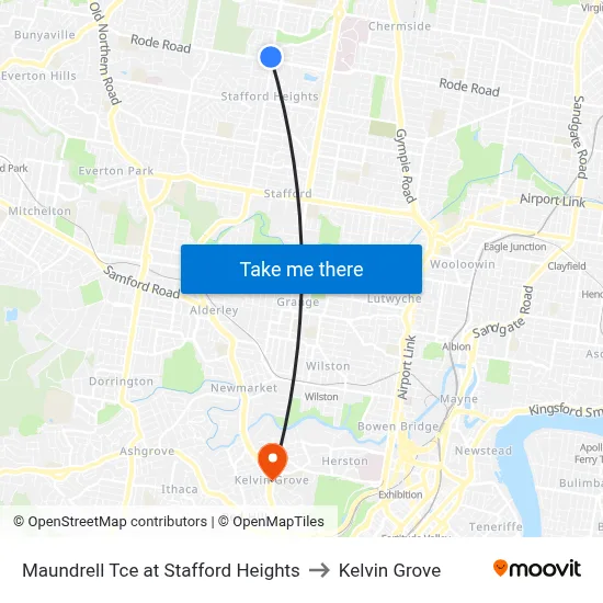 Maundrell Tce at Stafford Heights to Kelvin Grove map