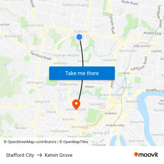 Stafford City to Kelvin Grove map