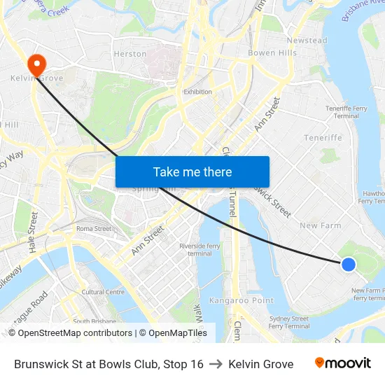 Brunswick St at Bowls Club, Stop 16 to Kelvin Grove map