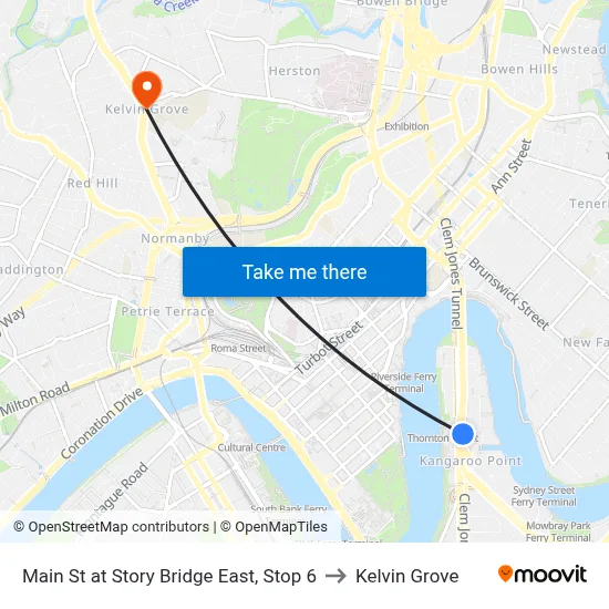 Main St at Story Bridge East, Stop 6 to Kelvin Grove map