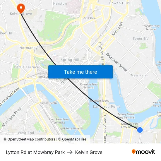 Lytton Rd at Mowbray Park to Kelvin Grove map