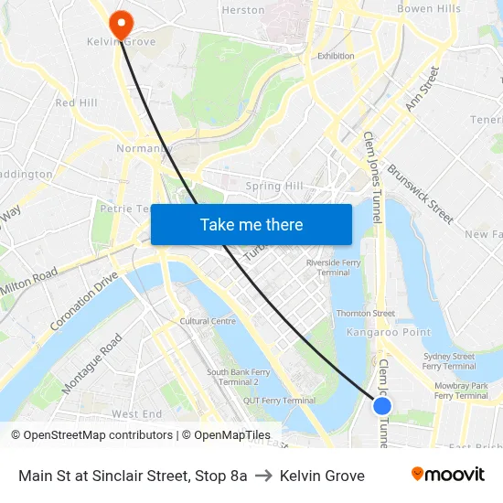 Main St at Sinclair Street, Stop 8a to Kelvin Grove map