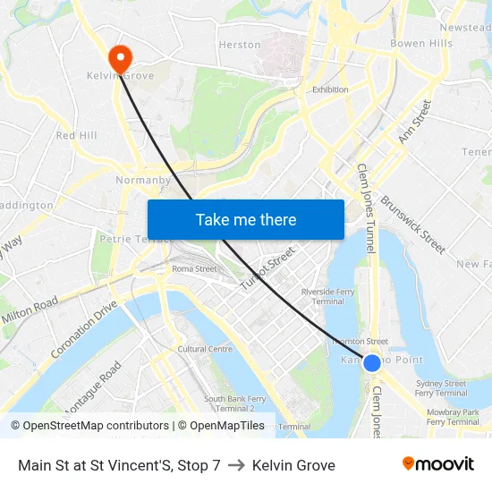 Main St at St Vincent'S, Stop 7 to Kelvin Grove map