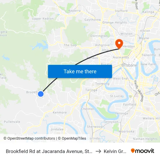 Brookfield Rd at Jacaranda Avenue, Stop 43 to Kelvin Grove map
