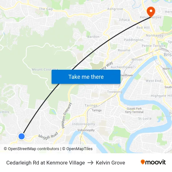 Cedarleigh Rd at Kenmore Village to Kelvin Grove map