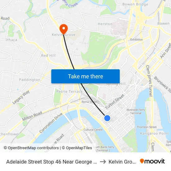Adelaide Street Stop 46 Near George St to Kelvin Grove map