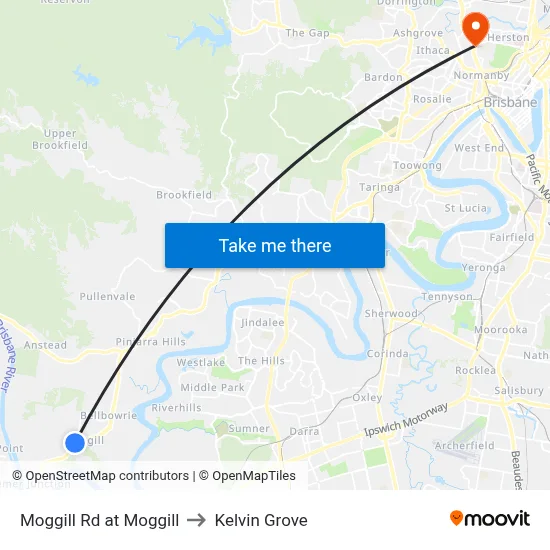 Moggill Rd at Moggill to Kelvin Grove map