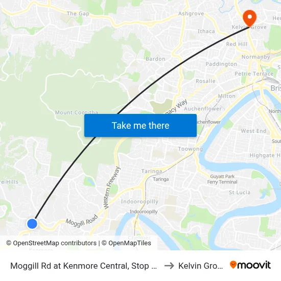 Moggill Rd at Kenmore Central, Stop 37 to Kelvin Grove map