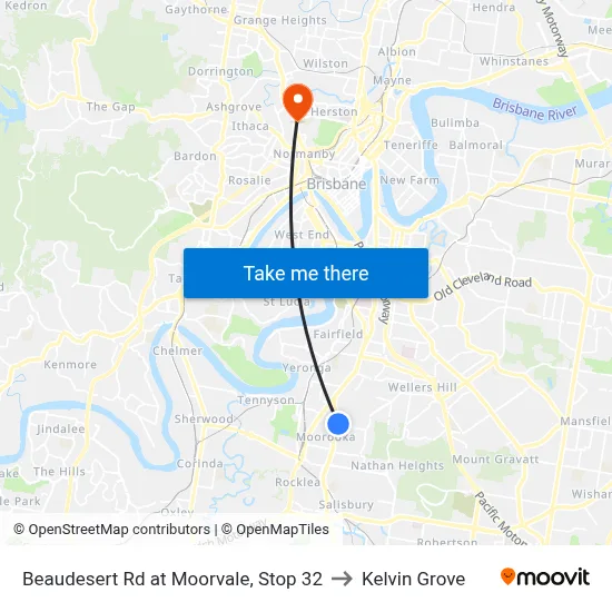 Beaudesert Rd at Moorvale, Stop 32 to Kelvin Grove map