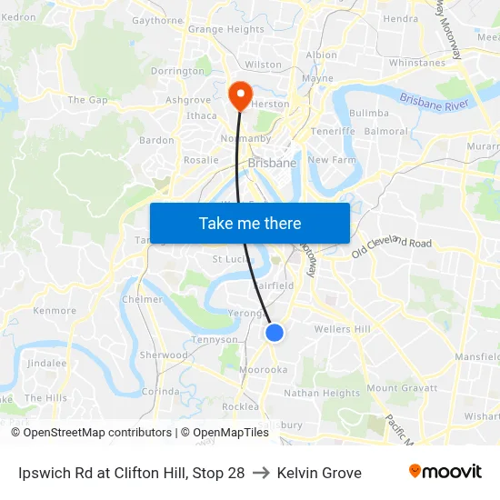 Ipswich Rd at Clifton Hill, Stop 28 to Kelvin Grove map