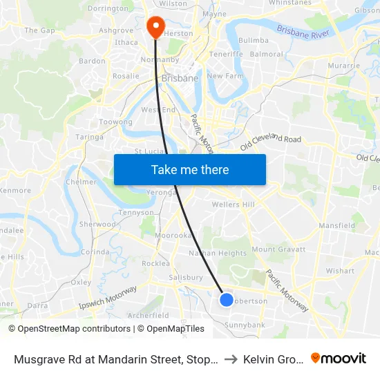 Musgrave Rd at Mandarin Street, Stop 54 to Kelvin Grove map