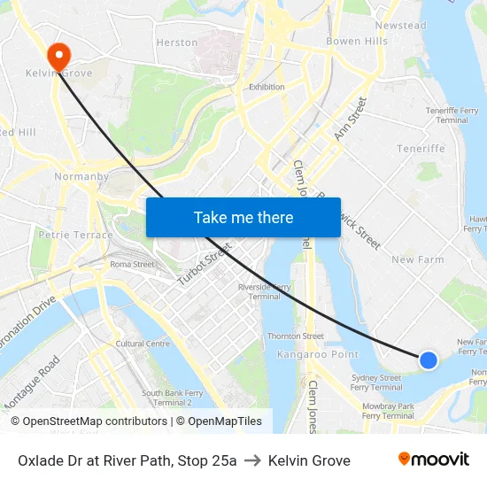 Oxlade Dr at River Path, Stop 25a to Kelvin Grove map