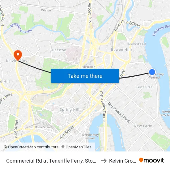 Commercial Rd at Teneriffe Ferry, Stop 16 to Kelvin Grove map