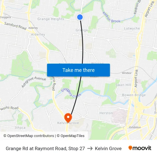 Grange Rd at Raymont Road, Stop 27 to Kelvin Grove map
