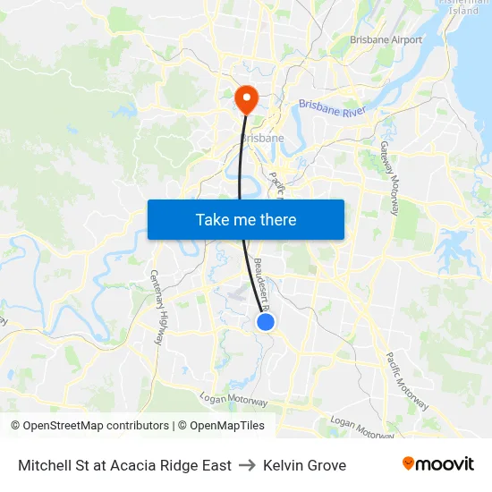 Mitchell St at Acacia Ridge East to Kelvin Grove map