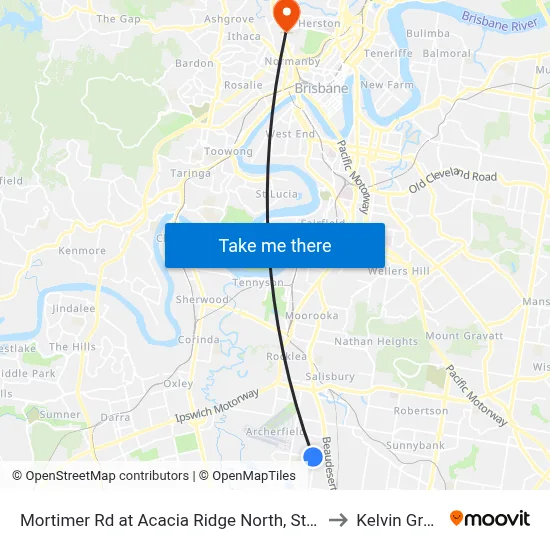 Mortimer Rd at Acacia Ridge North, Stop 59 to Kelvin Grove map