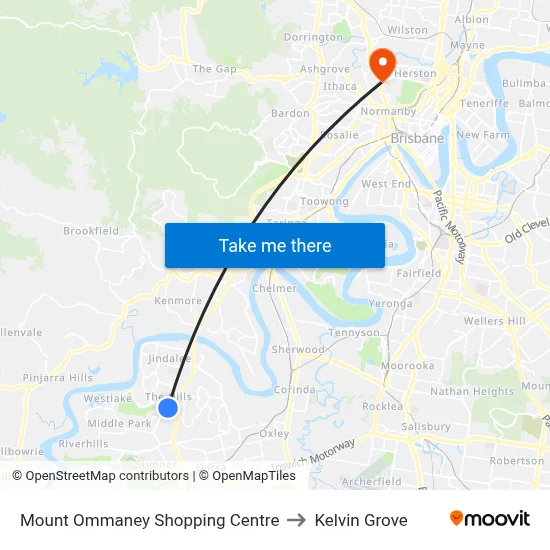 Mount Ommaney Shopping Centre to Kelvin Grove map