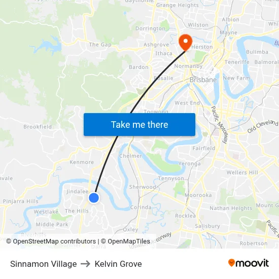 Sinnamon Village to Kelvin Grove map