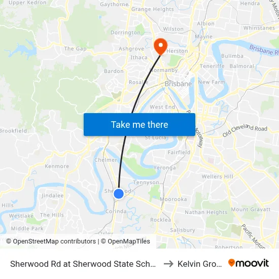 Sherwood Rd at Sherwood State School to Kelvin Grove map