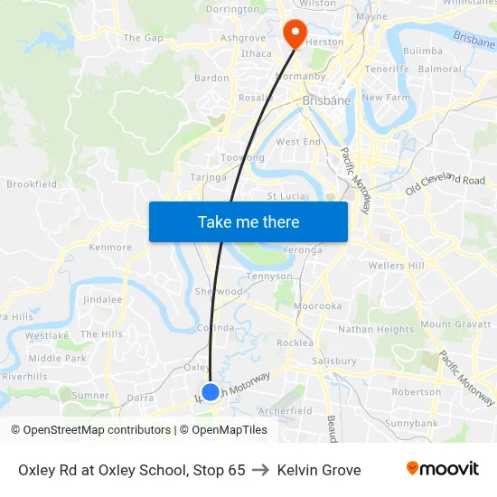 Oxley Rd at Oxley School, Stop 65 to Kelvin Grove map
