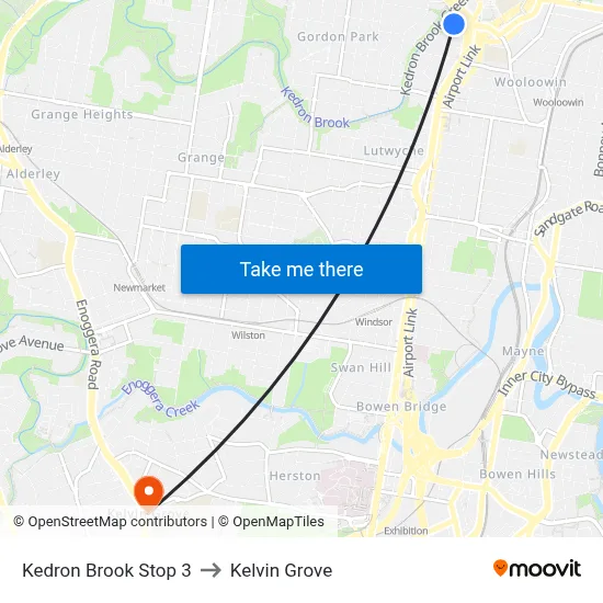 Kedron Brook Stop 3 to Kelvin Grove map