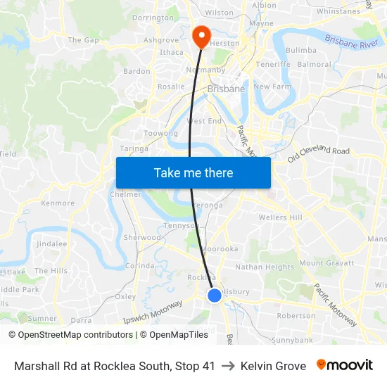 Marshall Rd at Rocklea South, Stop 41 to Kelvin Grove map