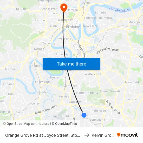 Orange Grove Rd at Joyce Street, Stop 57 to Kelvin Grove map