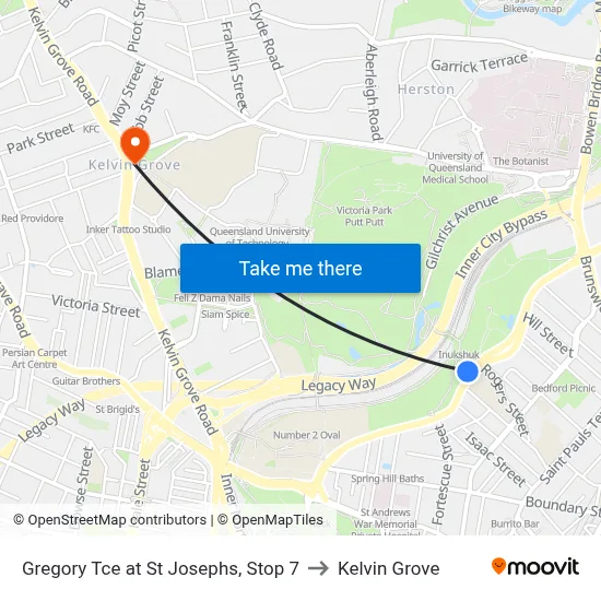 Gregory Tce at St Josephs, Stop 7 to Kelvin Grove map
