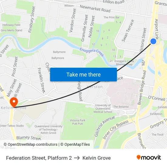 Federation Street, Platform 2 to Kelvin Grove map